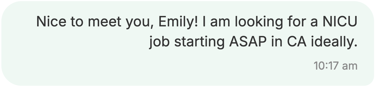 Clinician replying to recruiter introduction