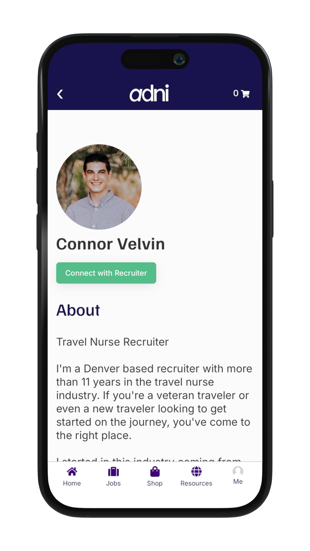 Recruiter profile in the Adni mobile app