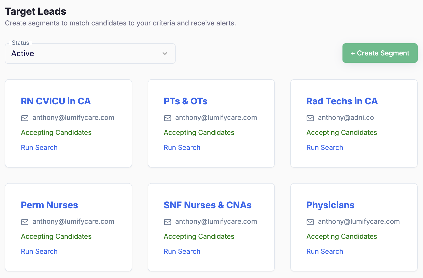 Target Leads segmentation page