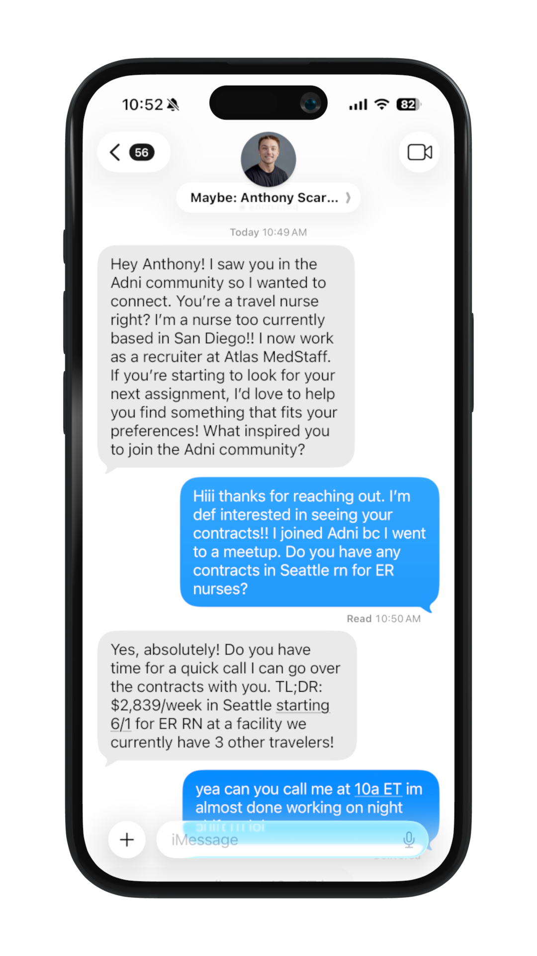Recruiter sending personalized outreach text